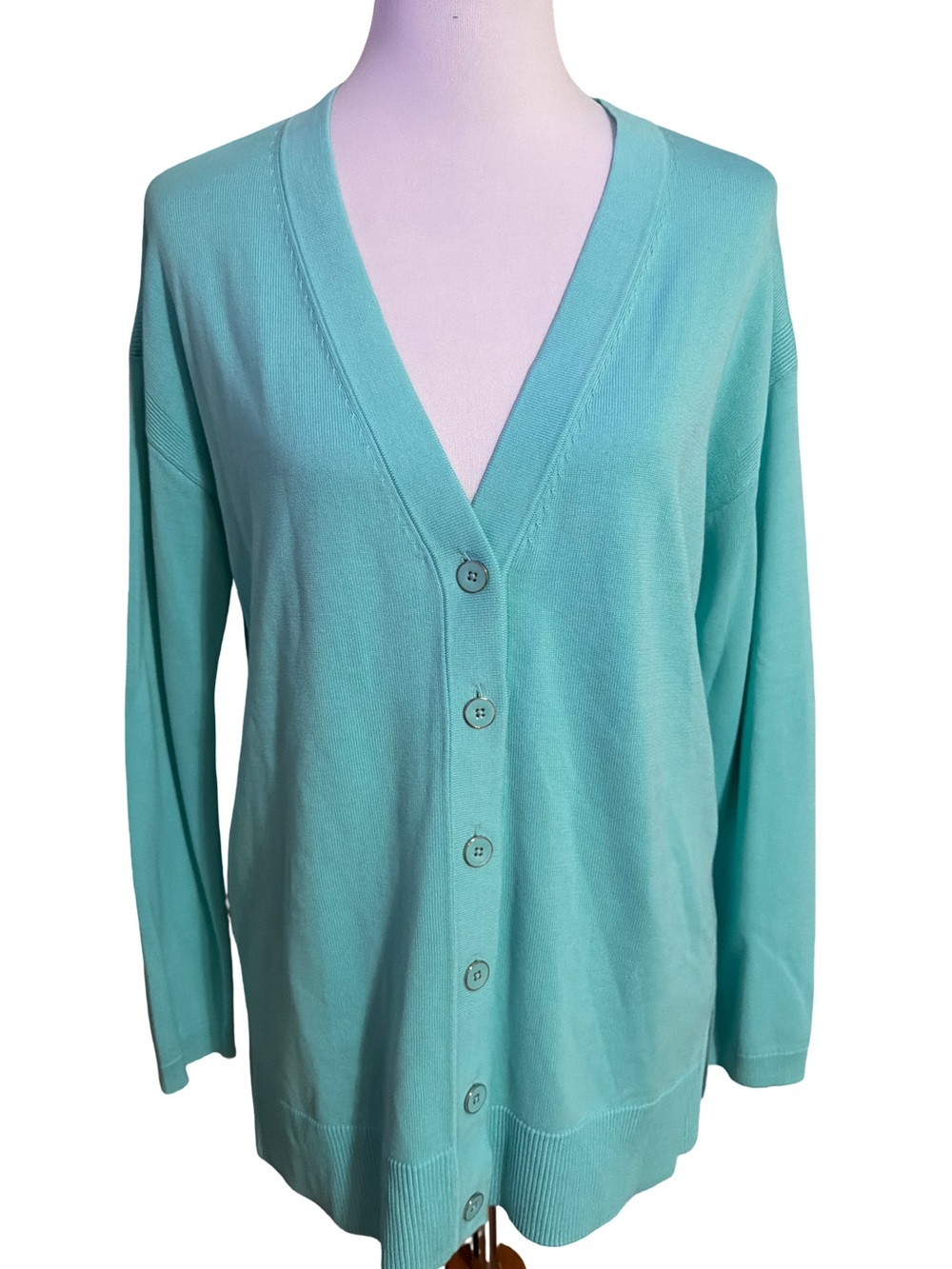 Talbots Teal V-Neck Button Front Cardigan